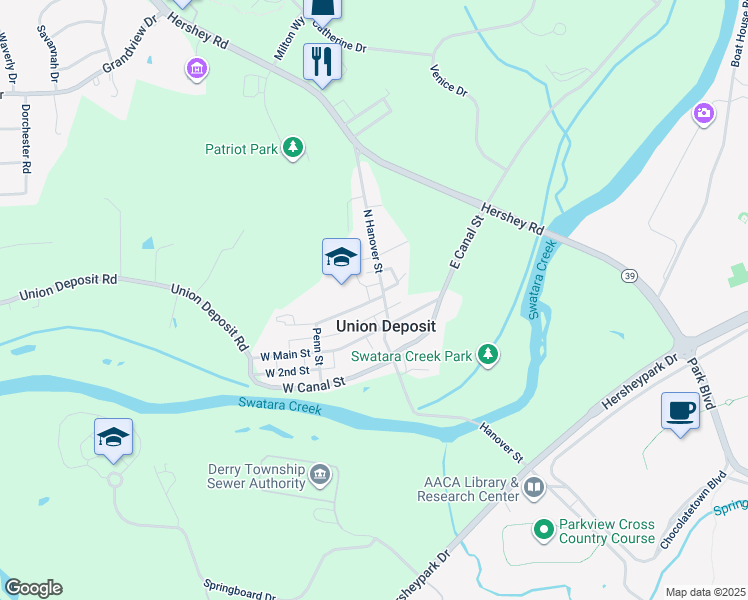 map of restaurants, bars, coffee shops, grocery stores, and more near 15 West 3rd Street in Hershey