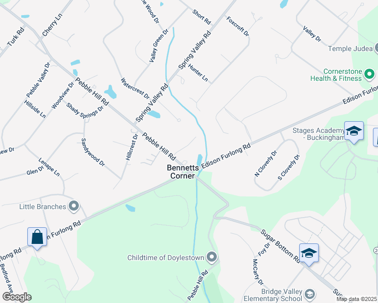 map of restaurants, bars, coffee shops, grocery stores, and more near 17 Stringer Drive in Doylestown