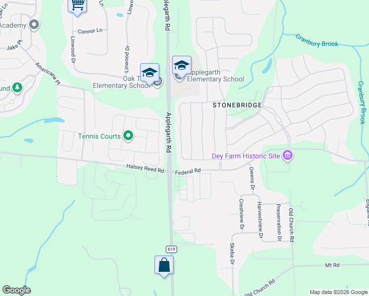 map of restaurants, bars, coffee shops, grocery stores, and more near 63 Diamond Spring Drive in Monroe Township