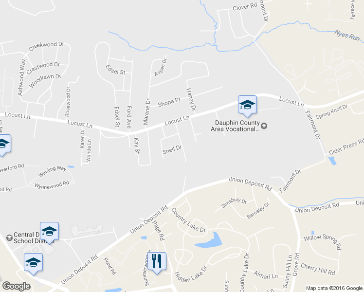 map of restaurants, bars, coffee shops, grocery stores, and more near Nittany Lane in Harrisburg