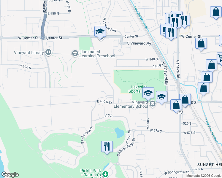 map of restaurants, bars, coffee shops, grocery stores, and more near 332 South Holdaway Road in Orem