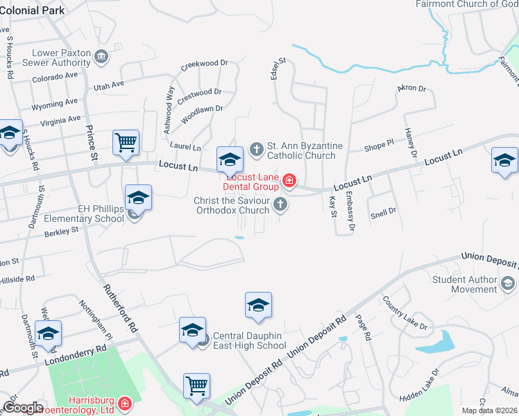 map of restaurants, bars, coffee shops, grocery stores, and more near 1420 Wanda Lane in Harrisburg