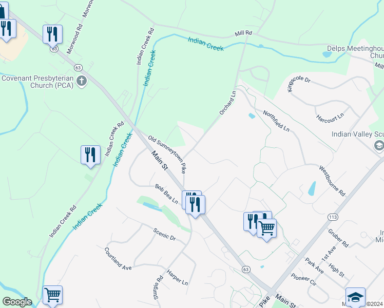 map of restaurants, bars, coffee shops, grocery stores, and more near 224 Orchard Lane in Harleysville