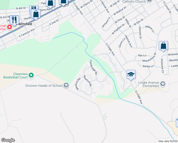 map of restaurants, bars, coffee shops, grocery stores, and more near 1802 Wexford Road in Palmyra