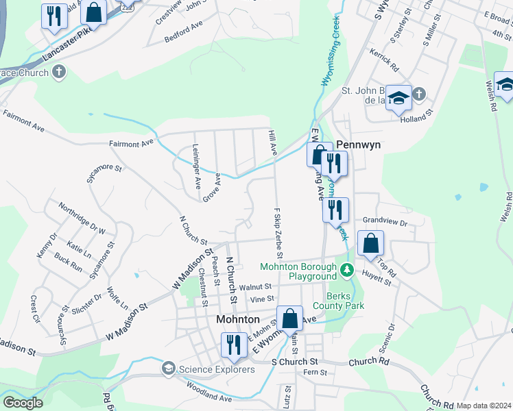 map of restaurants, bars, coffee shops, grocery stores, and more near 516 Maplewood Avenue in Mohnton