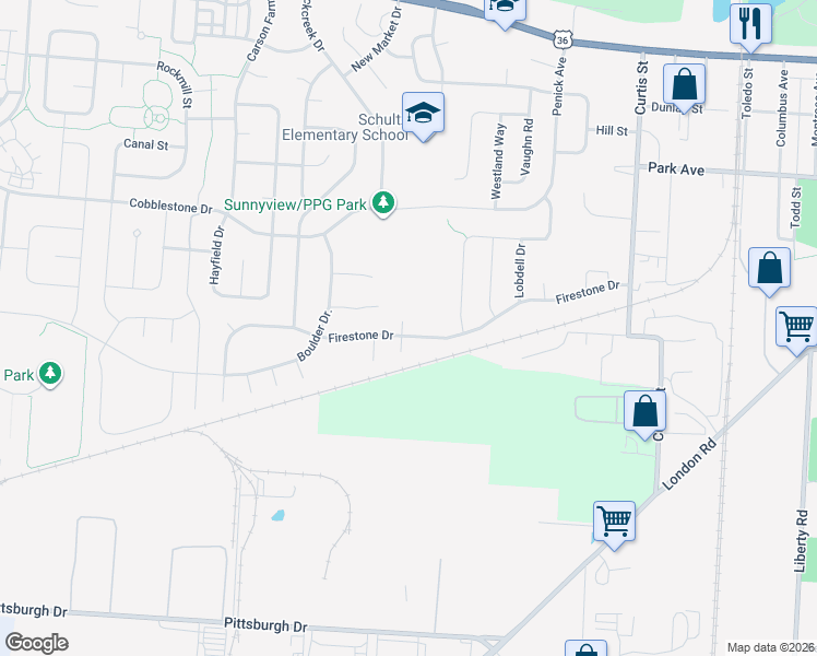 map of restaurants, bars, coffee shops, grocery stores, and more near 218 Firestone Drive in Delaware