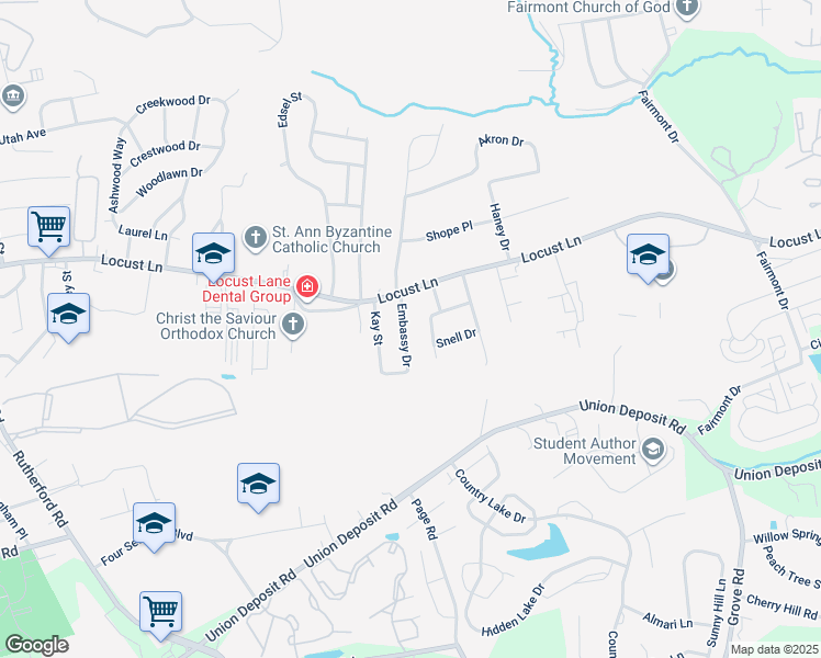 map of restaurants, bars, coffee shops, grocery stores, and more near 1507 Embassy Dr in Harrisburg
