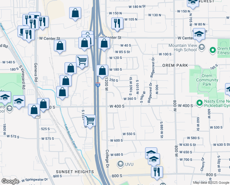 map of restaurants, bars, coffee shops, grocery stores, and more near 321 South 1165 West in Orem