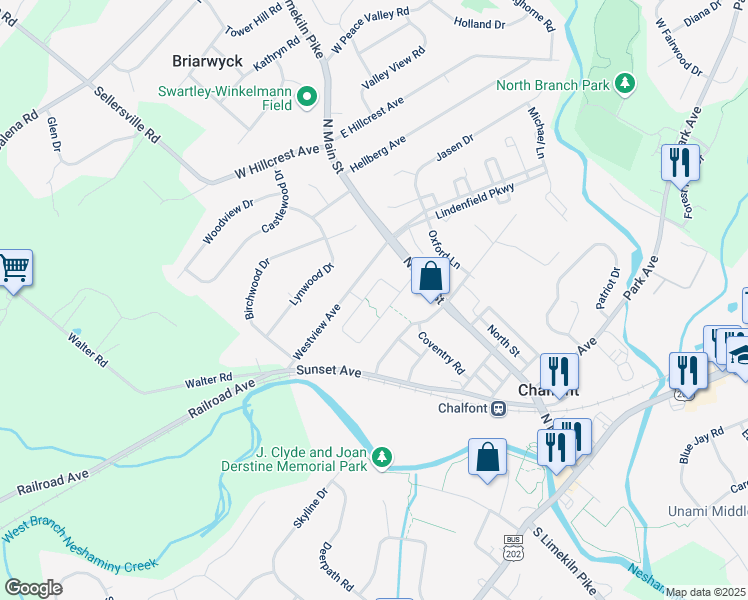 map of restaurants, bars, coffee shops, grocery stores, and more near 53 Ruthies Way in Chalfont