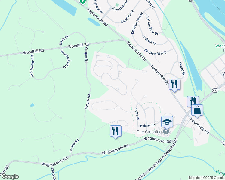 map of restaurants, bars, coffee shops, grocery stores, and more near 5 Lexington Court in Washington Crossing
