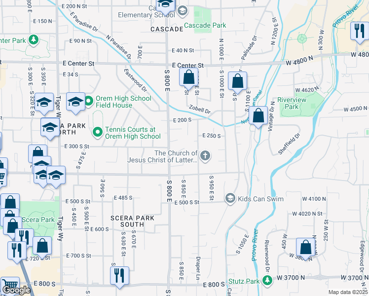 map of restaurants, bars, coffee shops, grocery stores, and more near 861 East 315 South in Orem