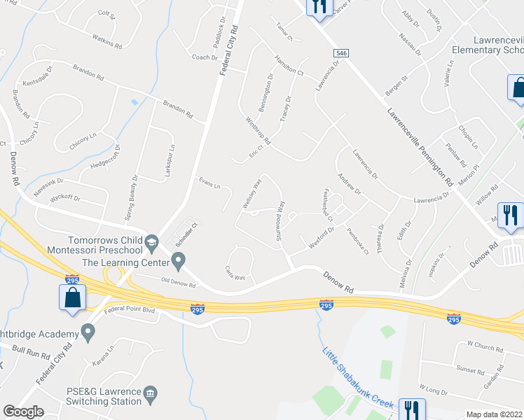 map of restaurants, bars, coffee shops, grocery stores, and more near 916 Sturwood Way in Lawrence Township