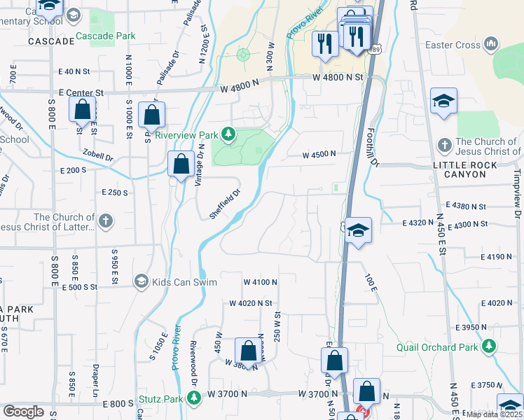 map of restaurants, bars, coffee shops, grocery stores, and more near 313 Stone Gate Lane in Provo