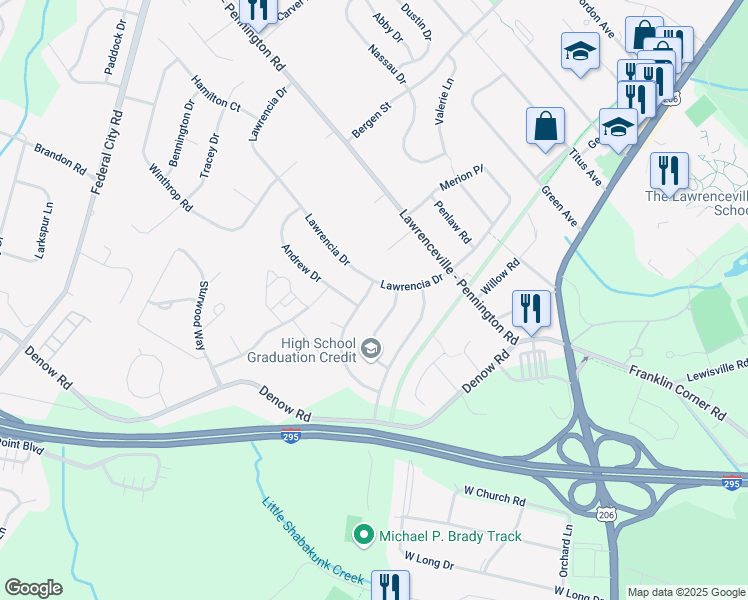 map of restaurants, bars, coffee shops, grocery stores, and more near 4 Theresa Drive in Lawrence Township