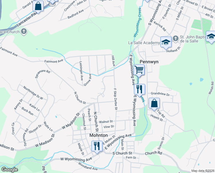 map of restaurants, bars, coffee shops, grocery stores, and more near 611 Maplewood Avenue in Mohnton