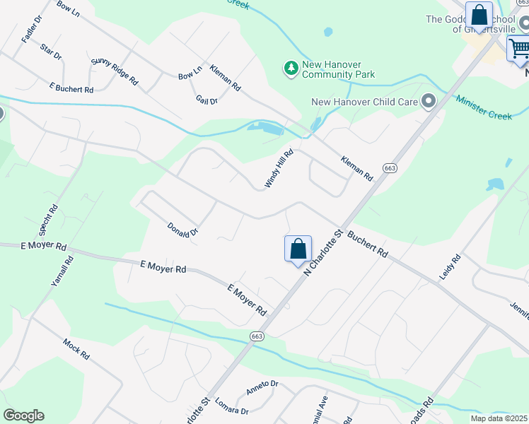 map of restaurants, bars, coffee shops, grocery stores, and more near 421 Buchert Road in Pottstown