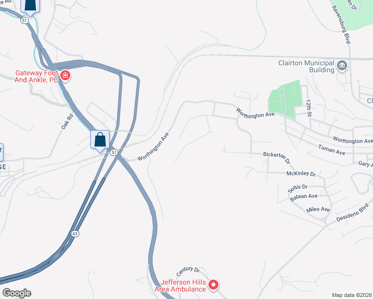 map of restaurants, bars, coffee shops, grocery stores, and more near 1547 Oneida Drive in Clairton