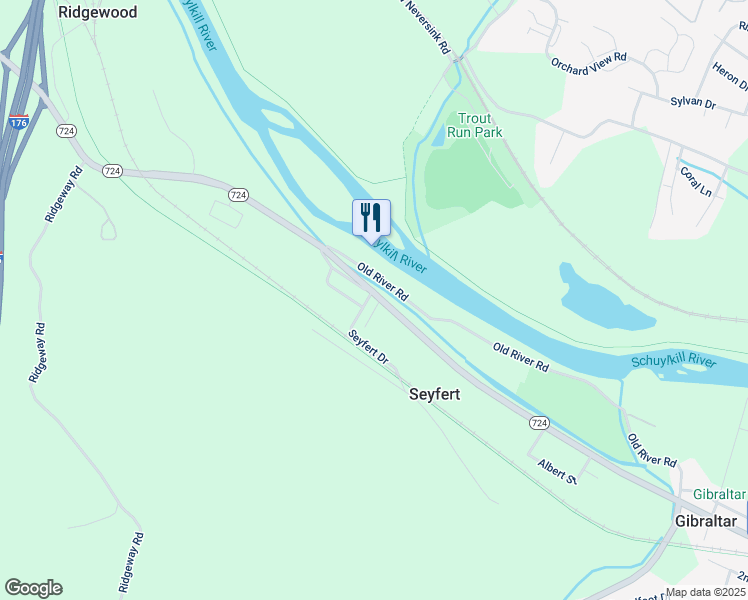 map of restaurants, bars, coffee shops, grocery stores, and more near 5 Seyfert Drive in Birdsboro