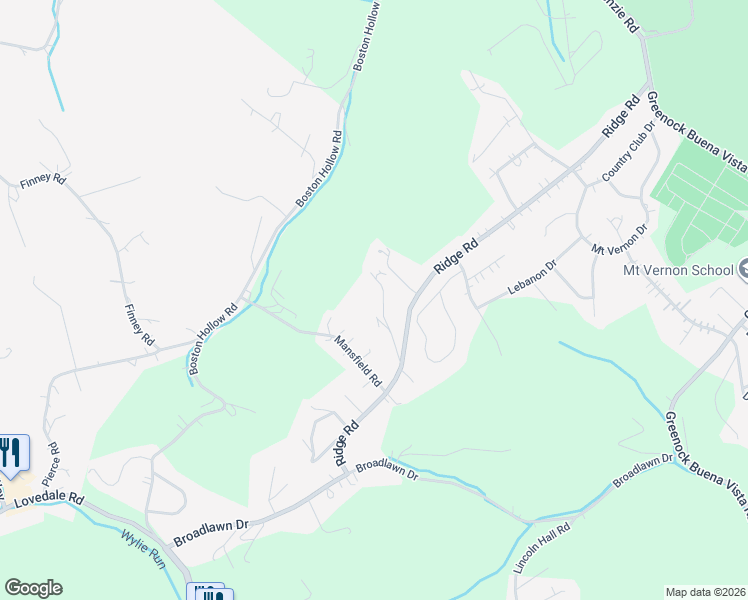 map of restaurants, bars, coffee shops, grocery stores, and more near 2318 Ridge Road in McKeesport