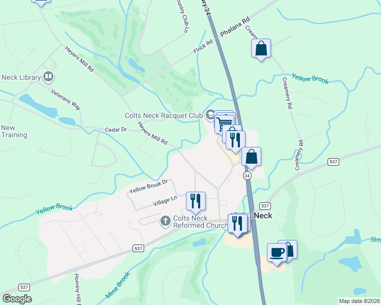 map of restaurants, bars, coffee shops, grocery stores, and more near 46 Heyers Mill Road in Monmouth County
