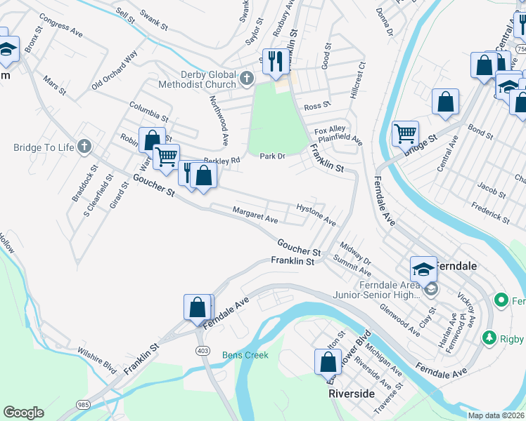 map of restaurants, bars, coffee shops, grocery stores, and more near 500 Margaret Avenue in Johnstown