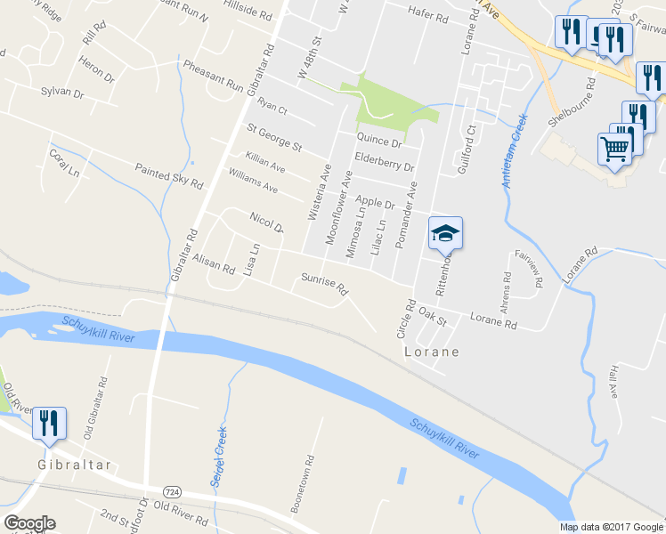 map of restaurants, bars, coffee shops, grocery stores, and more near 4948 Painted Sky Road in Reading