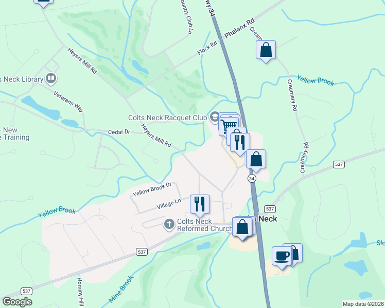 map of restaurants, bars, coffee shops, grocery stores, and more near 46 Heyers Mill Road in Colts Neck