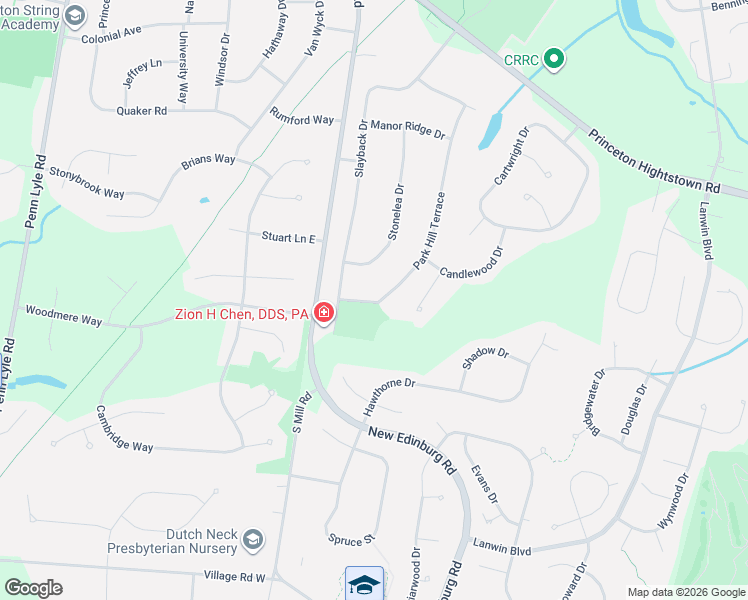 map of restaurants, bars, coffee shops, grocery stores, and more near 33 Park Hill Terrace in West Windsor Township