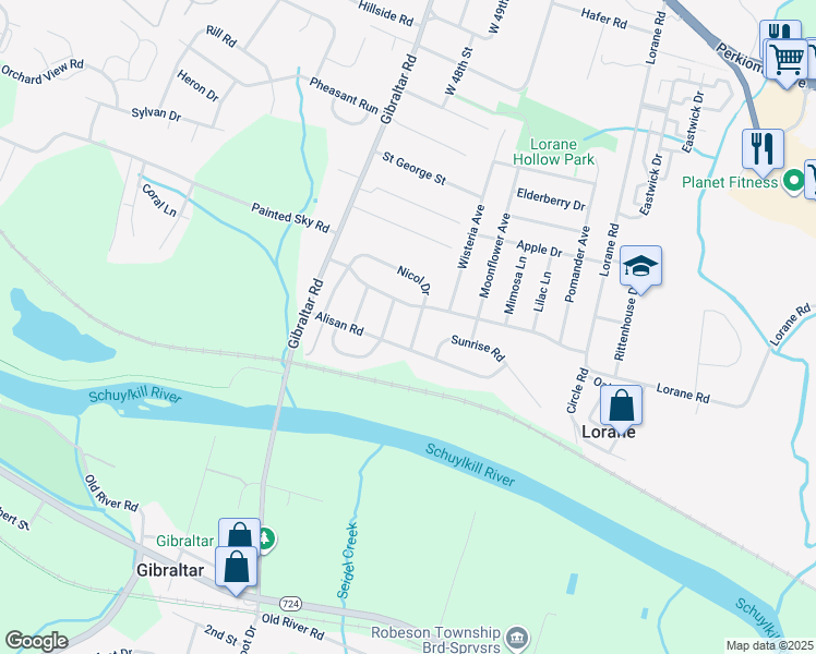 map of restaurants, bars, coffee shops, grocery stores, and more near 204 Nicol Drive in Reading
