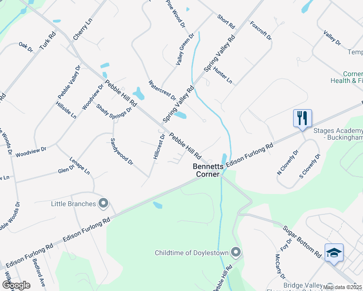 map of restaurants, bars, coffee shops, grocery stores, and more near 948 Pebble Hill Road in Doylestown