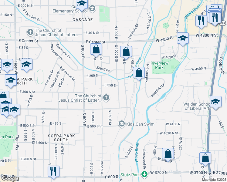 map of restaurants, bars, coffee shops, grocery stores, and more near 983 East 315 South in Orem