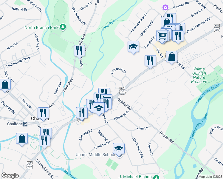 map of restaurants, bars, coffee shops, grocery stores, and more near 301 Ferris Lane in New Britain