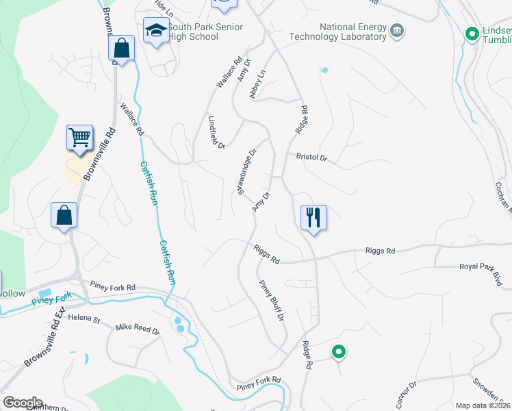 map of restaurants, bars, coffee shops, grocery stores, and more near 3026 Amy Drive in South Park Township