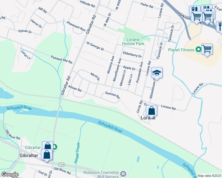 map of restaurants, bars, coffee shops, grocery stores, and more near 4948 Painted Sky Road in Reading