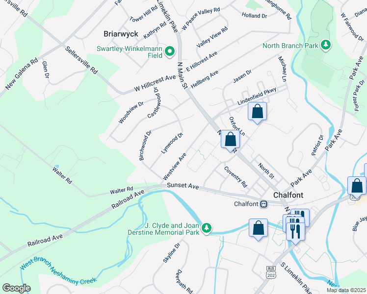 map of restaurants, bars, coffee shops, grocery stores, and more near 49 Westview Avenue in Chalfont