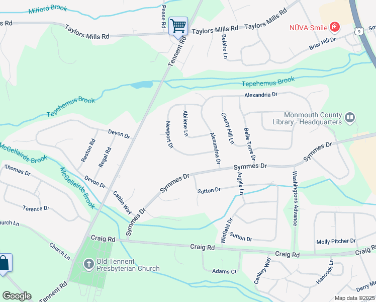 map of restaurants, bars, coffee shops, grocery stores, and more near 51 Newport Drive in Manalapan Township
