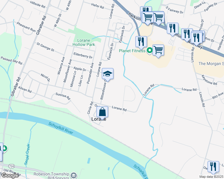 map of restaurants, bars, coffee shops, grocery stores, and more near 699 Rittenhouse Drive in Reading