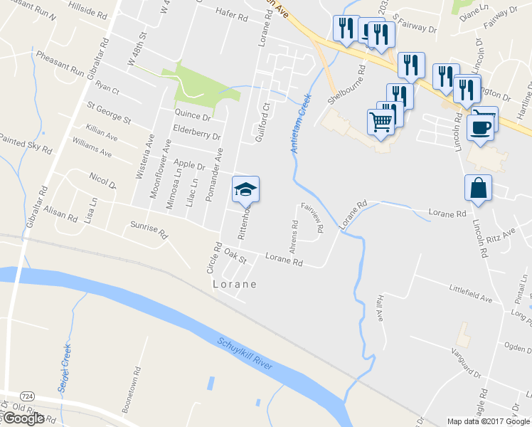 map of restaurants, bars, coffee shops, grocery stores, and more near 699 Rittenhouse Drive in Reading