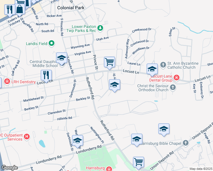 map of restaurants, bars, coffee shops, grocery stores, and more near 11 Chelsea Lane in Harrisburg