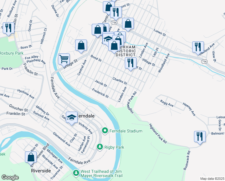 map of restaurants, bars, coffee shops, grocery stores, and more near 807 Highland Avenue in Johnstown