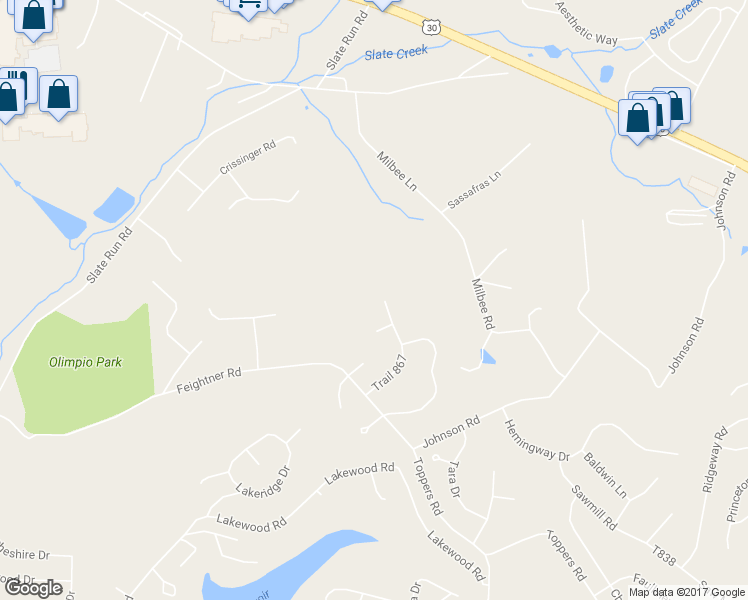 map of restaurants, bars, coffee shops, grocery stores, and more near 317 Tamarak Trail in Greensburg