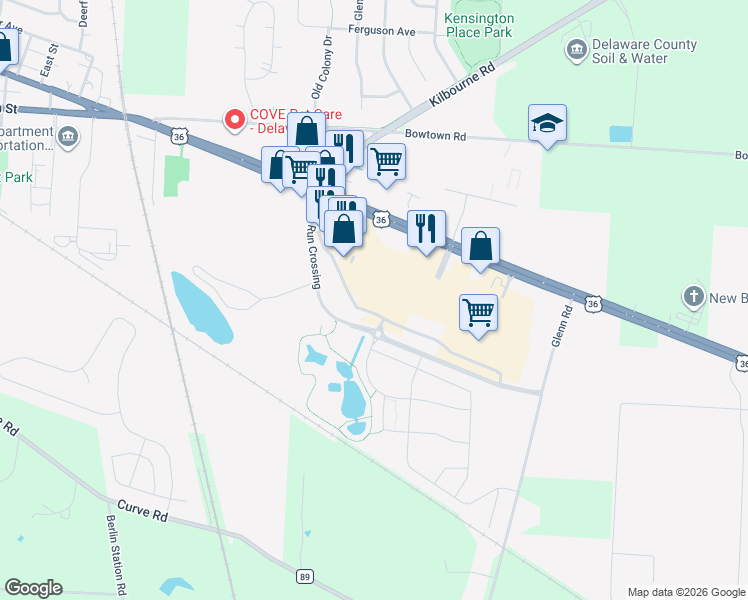map of restaurants, bars, coffee shops, grocery stores, and more near 980 Sunbury Road in Delaware