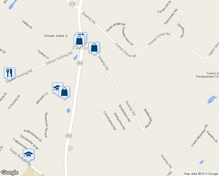 map of restaurants, bars, coffee shops, grocery stores, and more near 2294 Staffordshire Road in Furlong