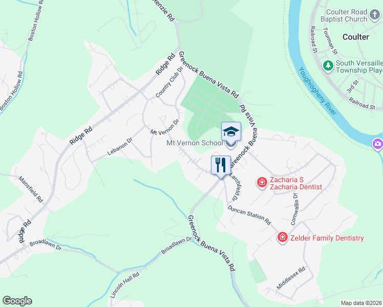 map of restaurants, bars, coffee shops, grocery stores, and more near 81 Duncan Station Road in McKeesport
