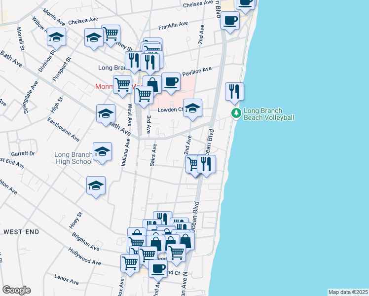 map of restaurants, bars, coffee shops, grocery stores, and more near 408 2nd Avenue in Long Branch