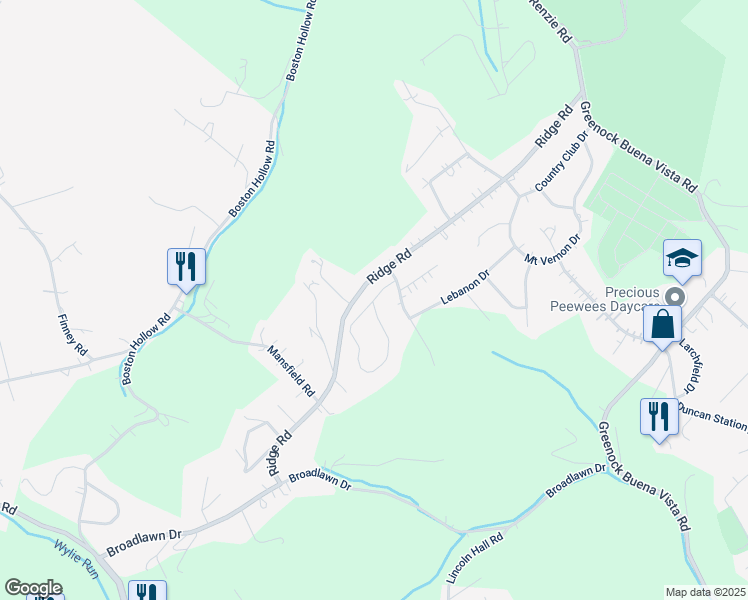 map of restaurants, bars, coffee shops, grocery stores, and more near 2300 Surrey Lane in Allegheny