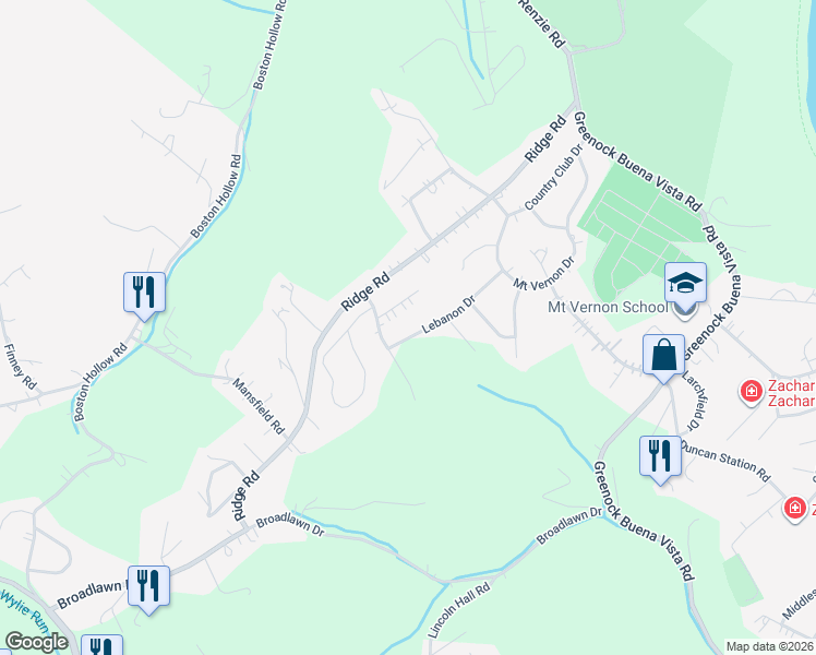 map of restaurants, bars, coffee shops, grocery stores, and more near 2216 Lebanon Drive in McKeesport