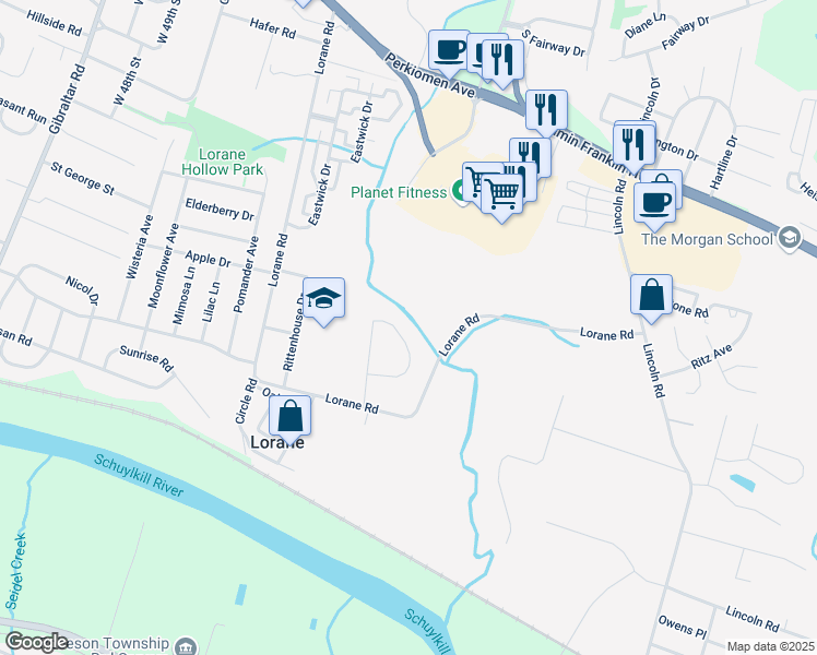 map of restaurants, bars, coffee shops, grocery stores, and more near 314 Fairview Road in Reading