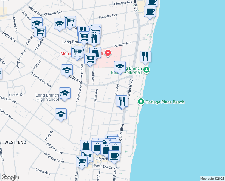 map of restaurants, bars, coffee shops, grocery stores, and more near 408 2nd Avenue in Long Branch