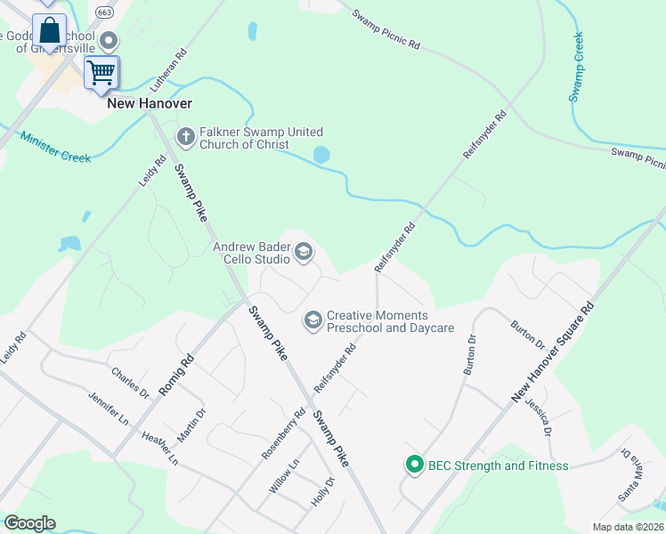 map of restaurants, bars, coffee shops, grocery stores, and more near 2680 Romig Road in Gilbertsville